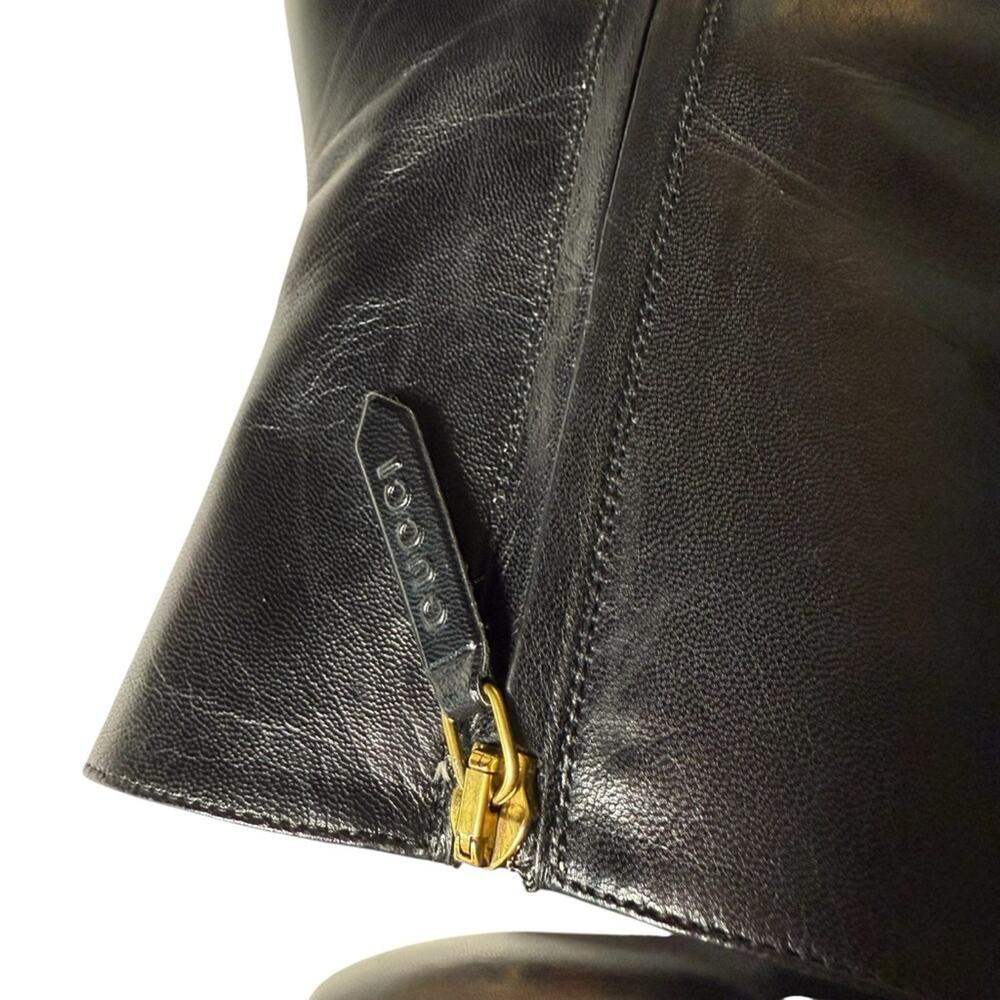 Gucci Malaga Kid Web Carly Leather Mid Calf Boots Gold Stud Side  EU 39/US 9 - Picture 10 of 15